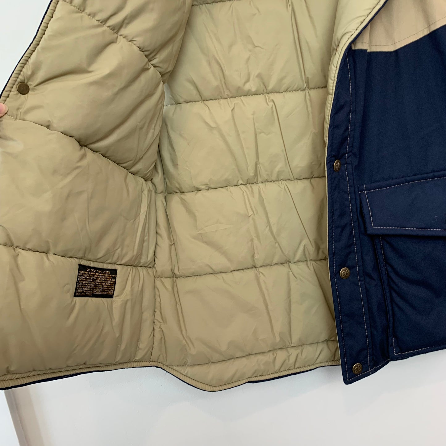 Vintage 80s Eddie Bauer Puffy Vest Tan Navy Blue Medium