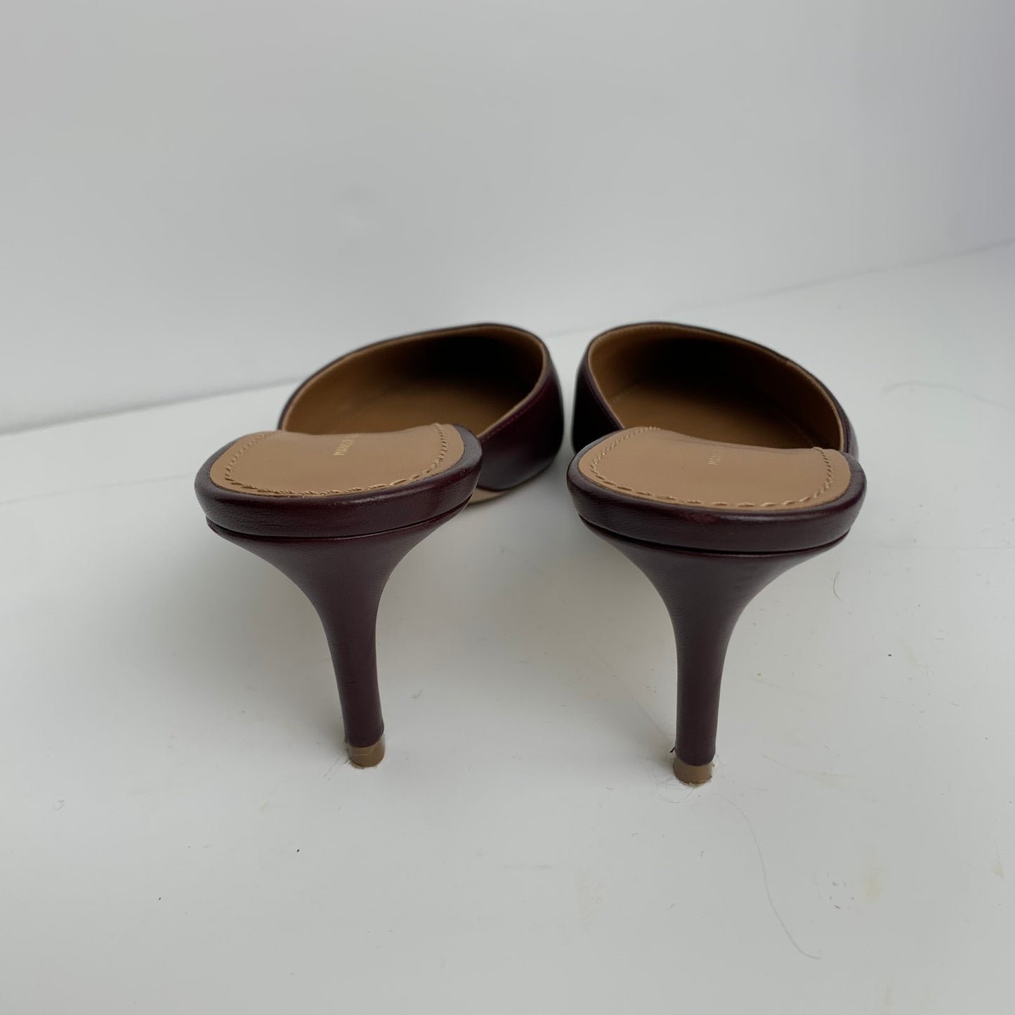 Mansur Gavriel Slipper Heel Cabernet Burgundy Pointed Toe Mules Kitten Heels Size 37 1/2
