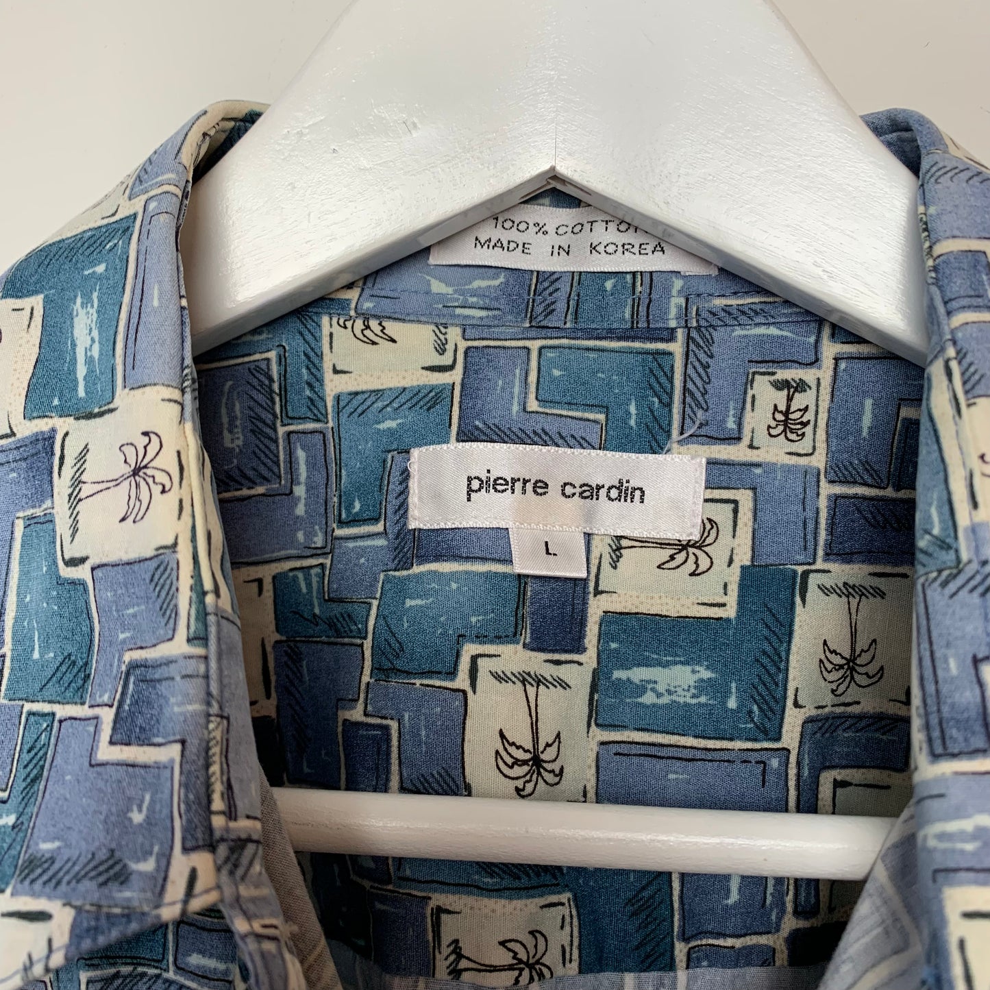 Vintage 90s Pierre Cardin Shirt Geometric Printed Palm Tree Cotton Large