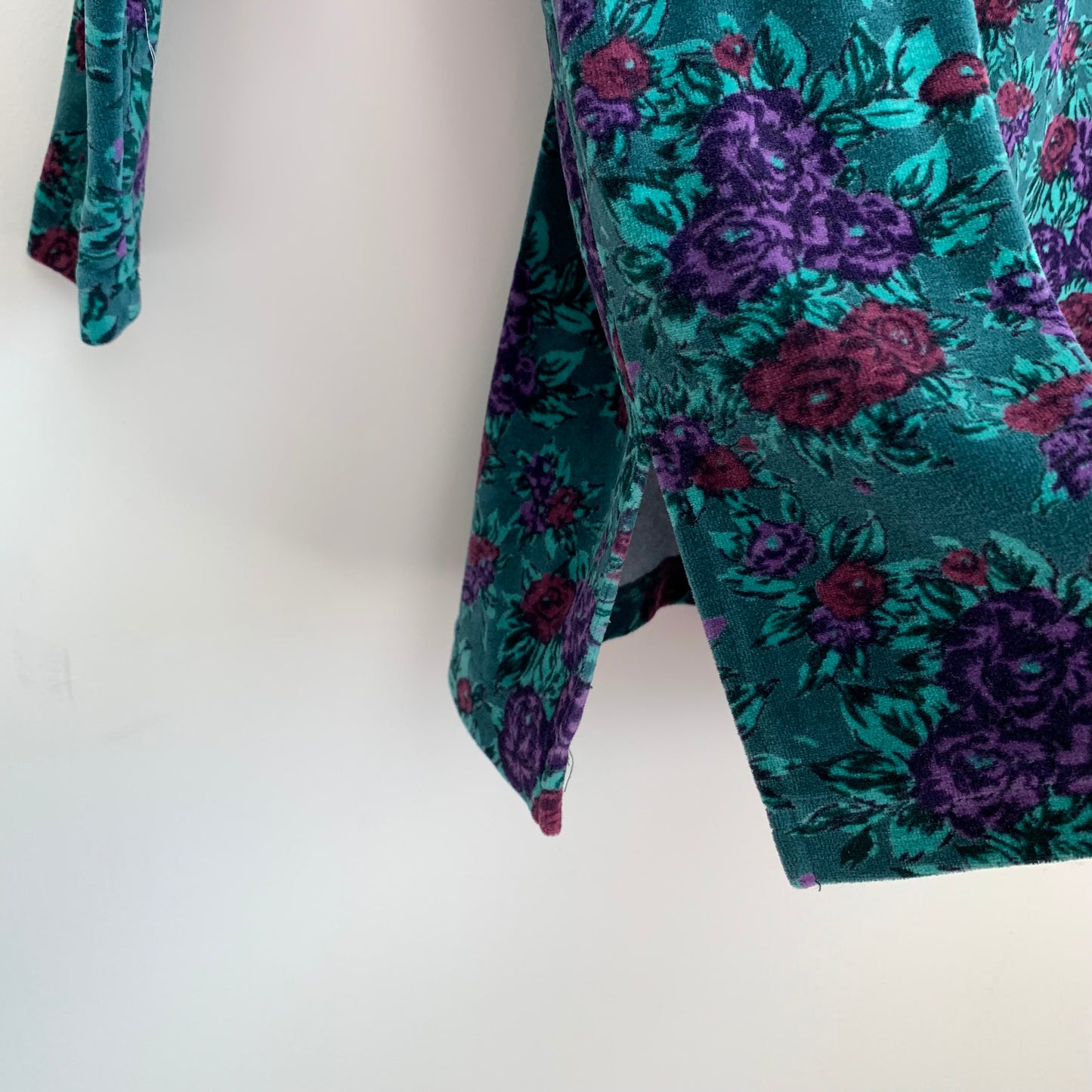 80s 90s SJB Sport Floral Velour Tunic Jewel Tone Size Small Green Blue Purple