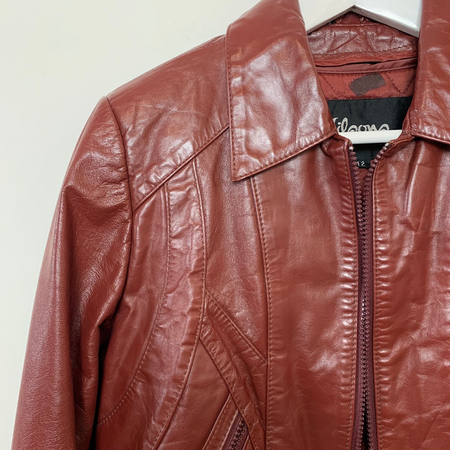 Vintage 80s Wilsons Maroon Leather Cropped Moto Jacket Small