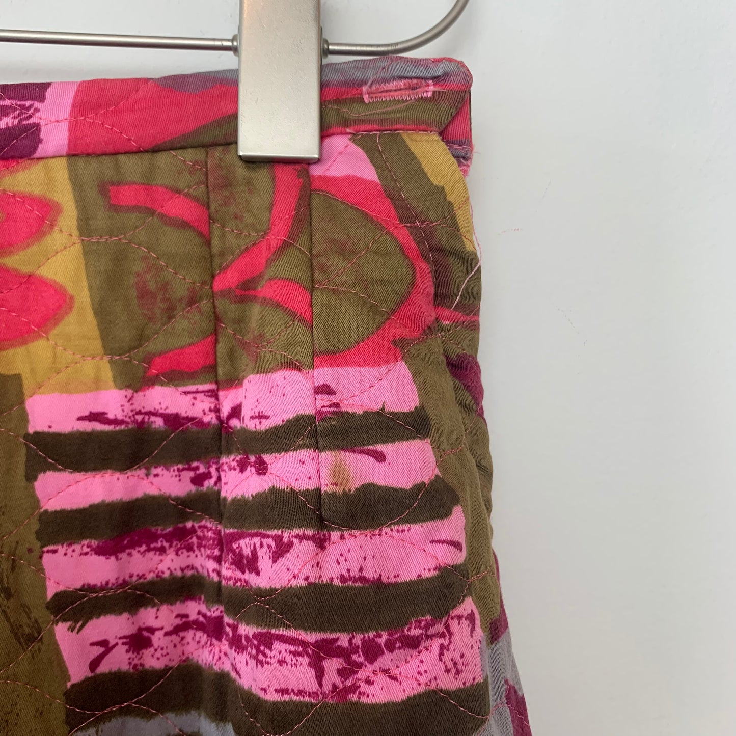 Vintage Handmade 1960s 70s Quilt Skirt Groovy Pink Geometric Pattern Midi XS