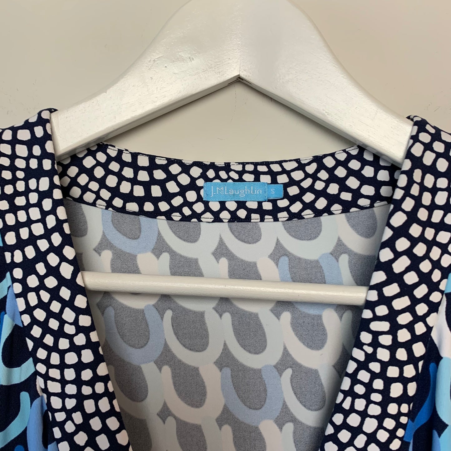 J. McLaughlin Catalina Cloth Blythe Faux Wrap Dress Midi with 3/4 Length Sleeves Blue Print Small