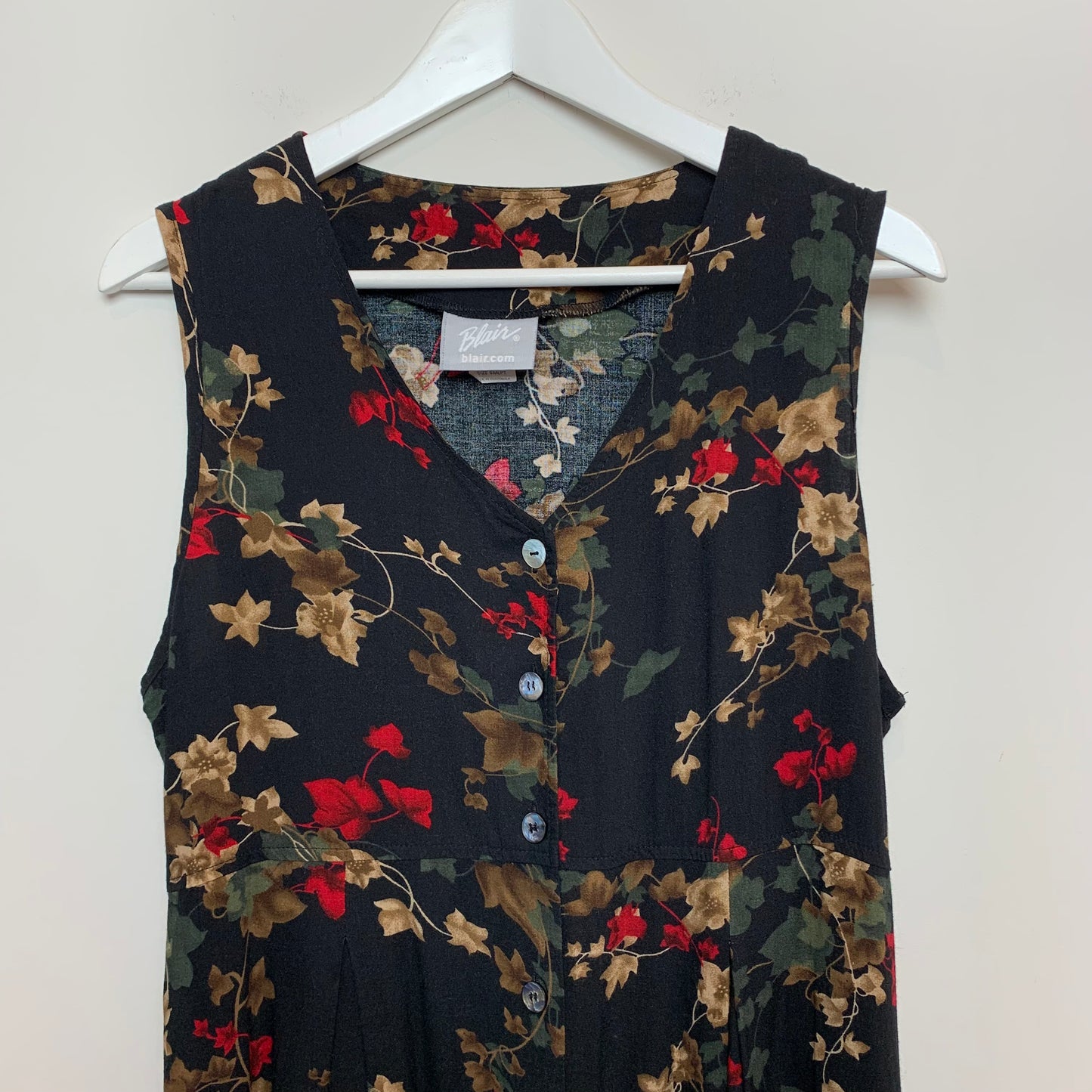 Vintage Blair Floral Midi Jumper Dress Button Down Sleeveless