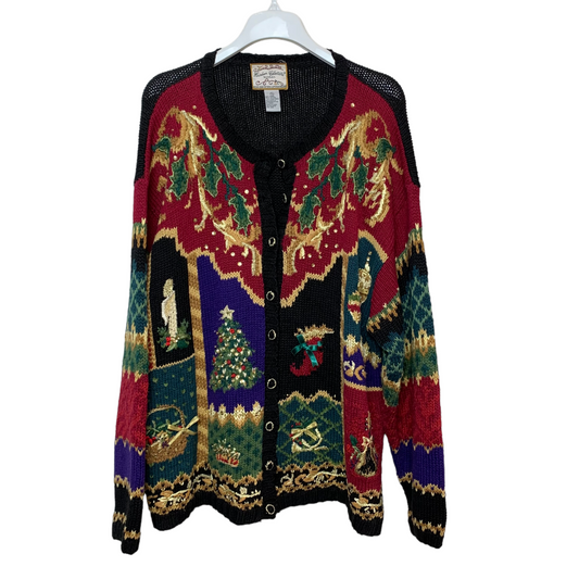 Vintage 90s Heirloom Collectibles Women Christmas Cardigan Sweater Chunky Knit 26/28