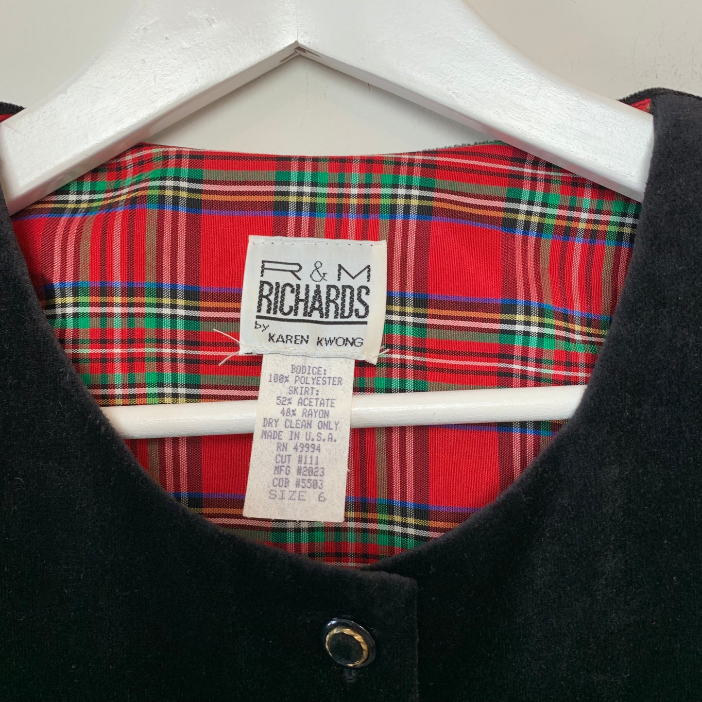 Vintage 80s 90s R & M Richards Red and Black Plaid Midi Dress 6 Made in the USA