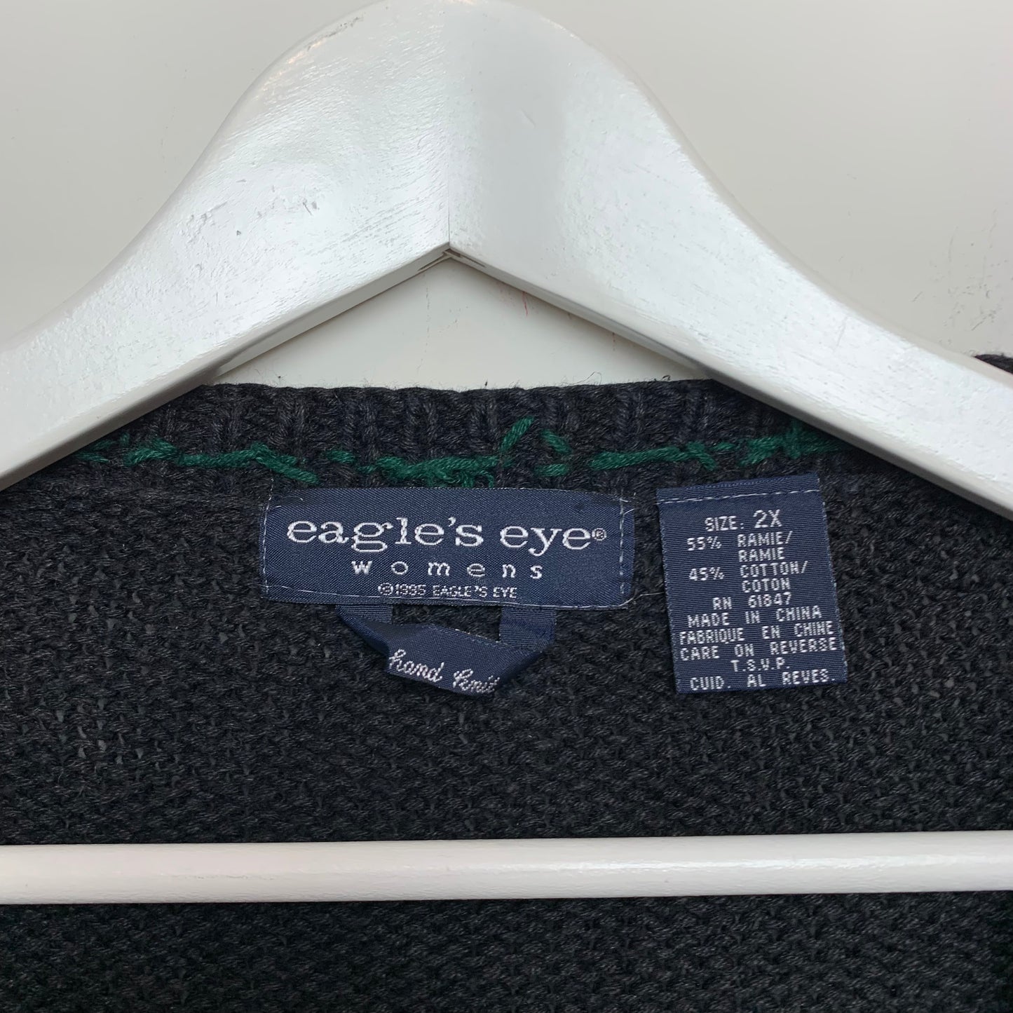 Vintage 90s Eagle's Eye Fall Harvest Thanksgiving Cardigan Sweater Hand Knit 2X