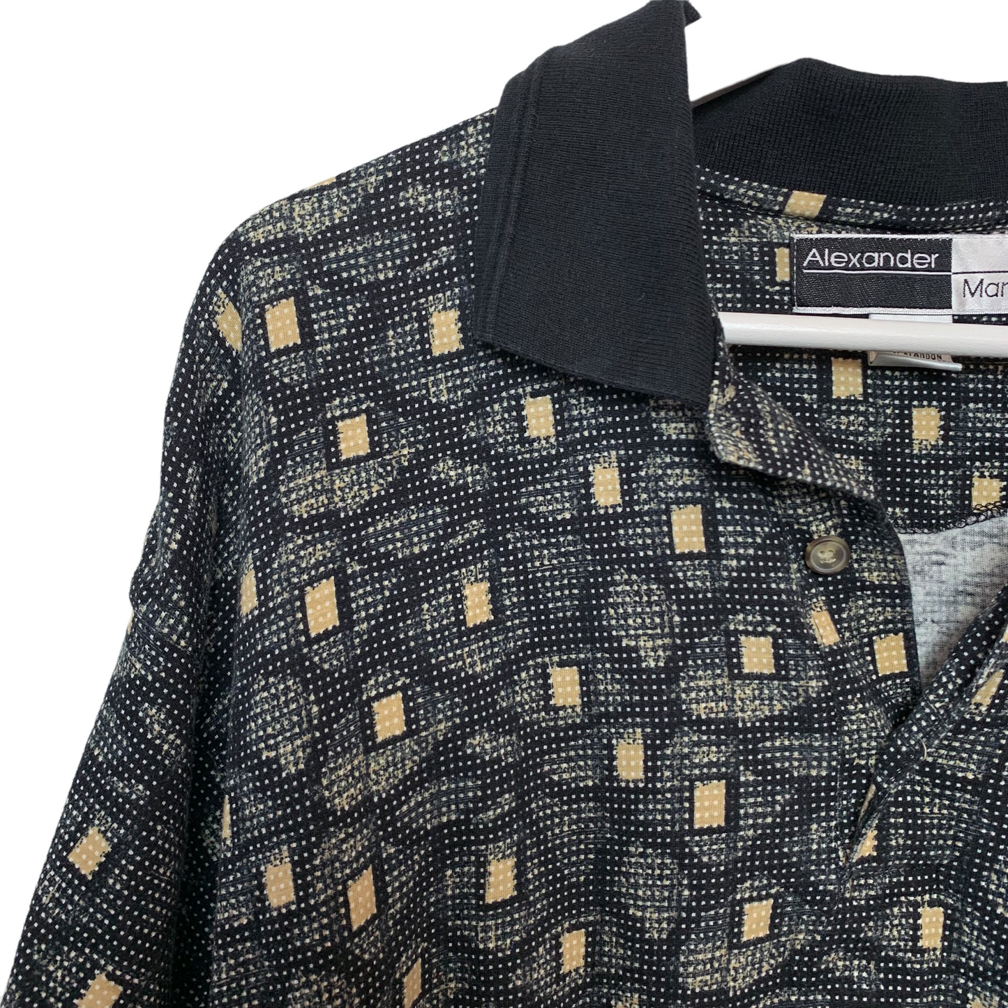 Vintage 90s Alexander Martin Polo Black Patterned XL Cotton