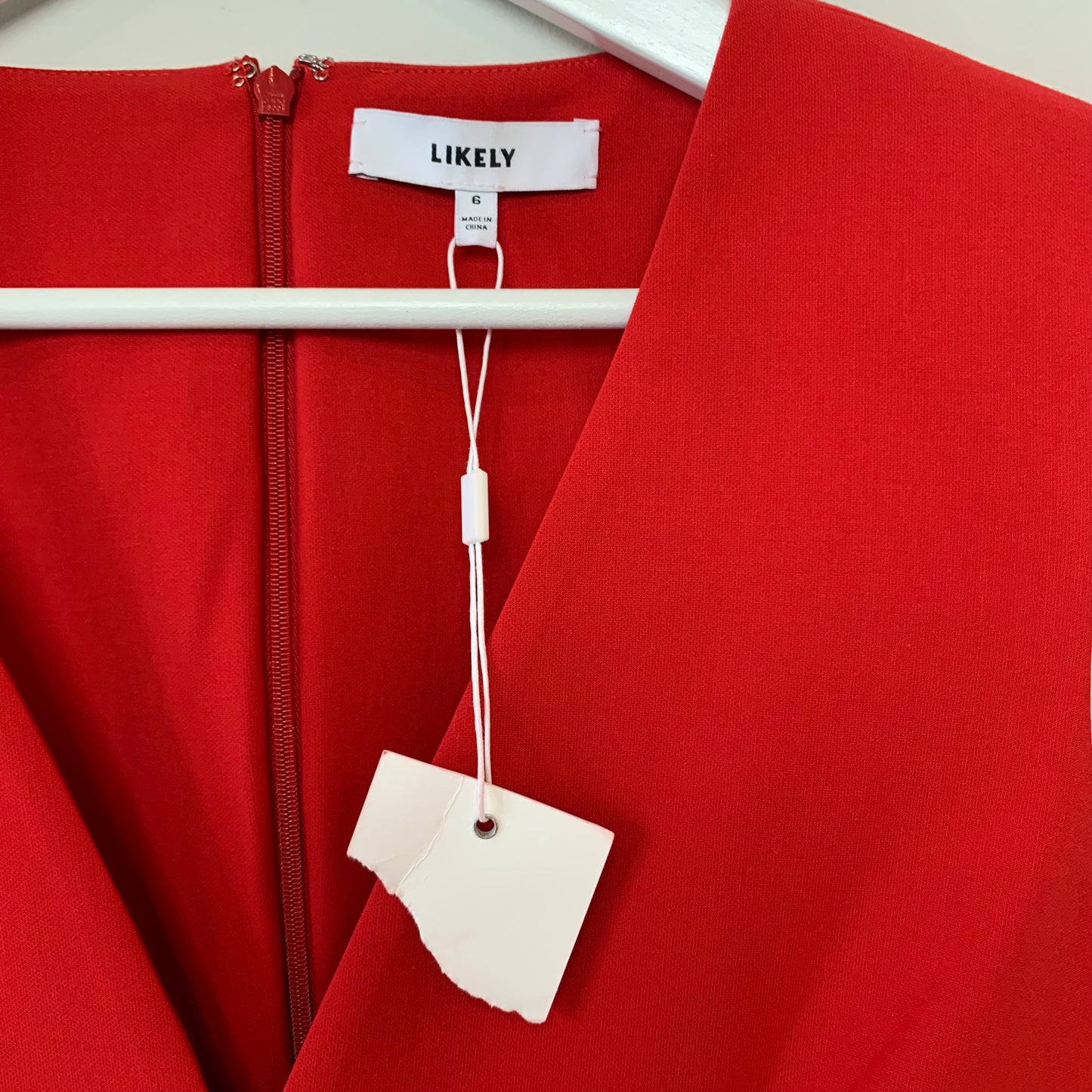 New with Tags LIKELY Nori Red V Neck Midi Dress 6