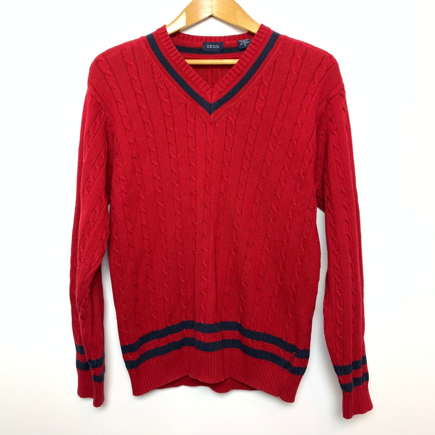 90s Izod Red Navy Blue V Neck Sweater