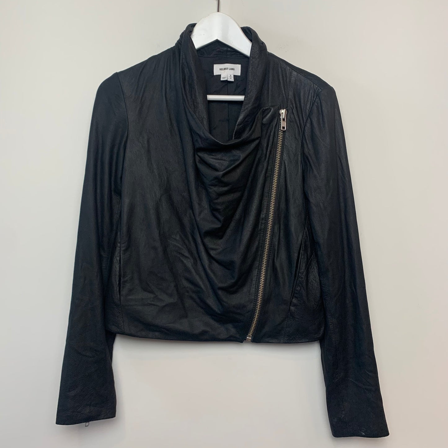 Helmut Lang Black Lamb Leather Biker Jacket Moto Zip Front Small
