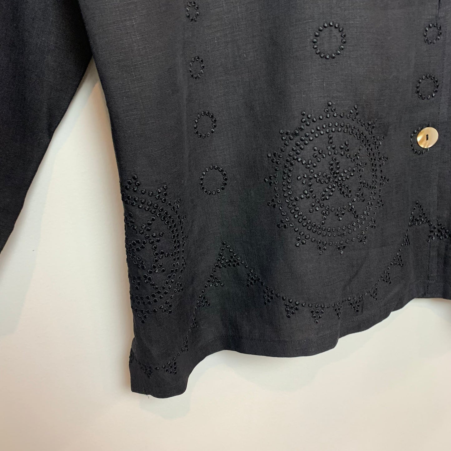 Vintage David Dart Black Linen Button Down Blouse Long Sleeve XL