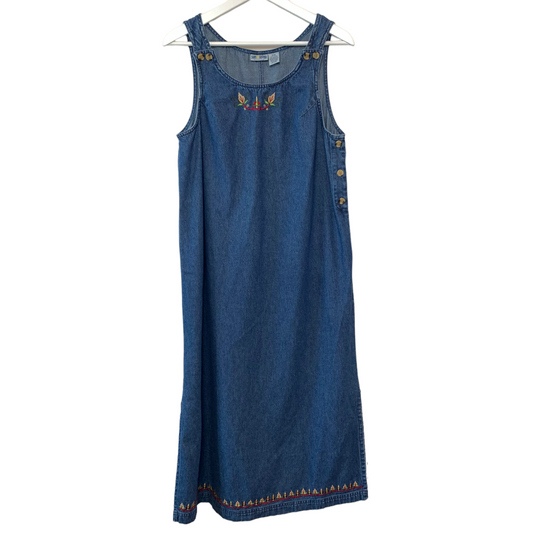 Vintage 1990s Sun River Clothing Co Denim Maxi Dress Embroidered Medium Petite