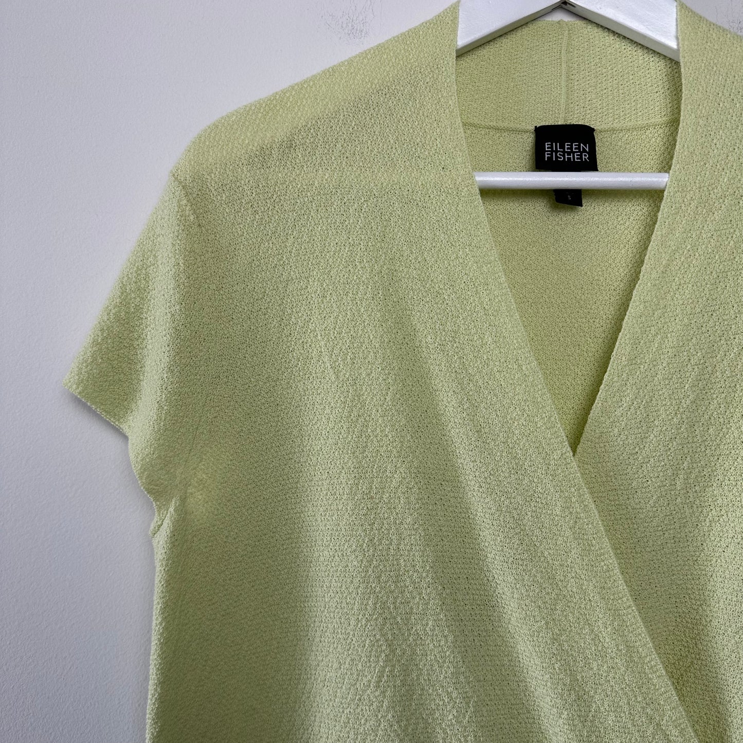 Eileen Fisher Knit Tunic Top Chartreuse Green Wrap Small Wool