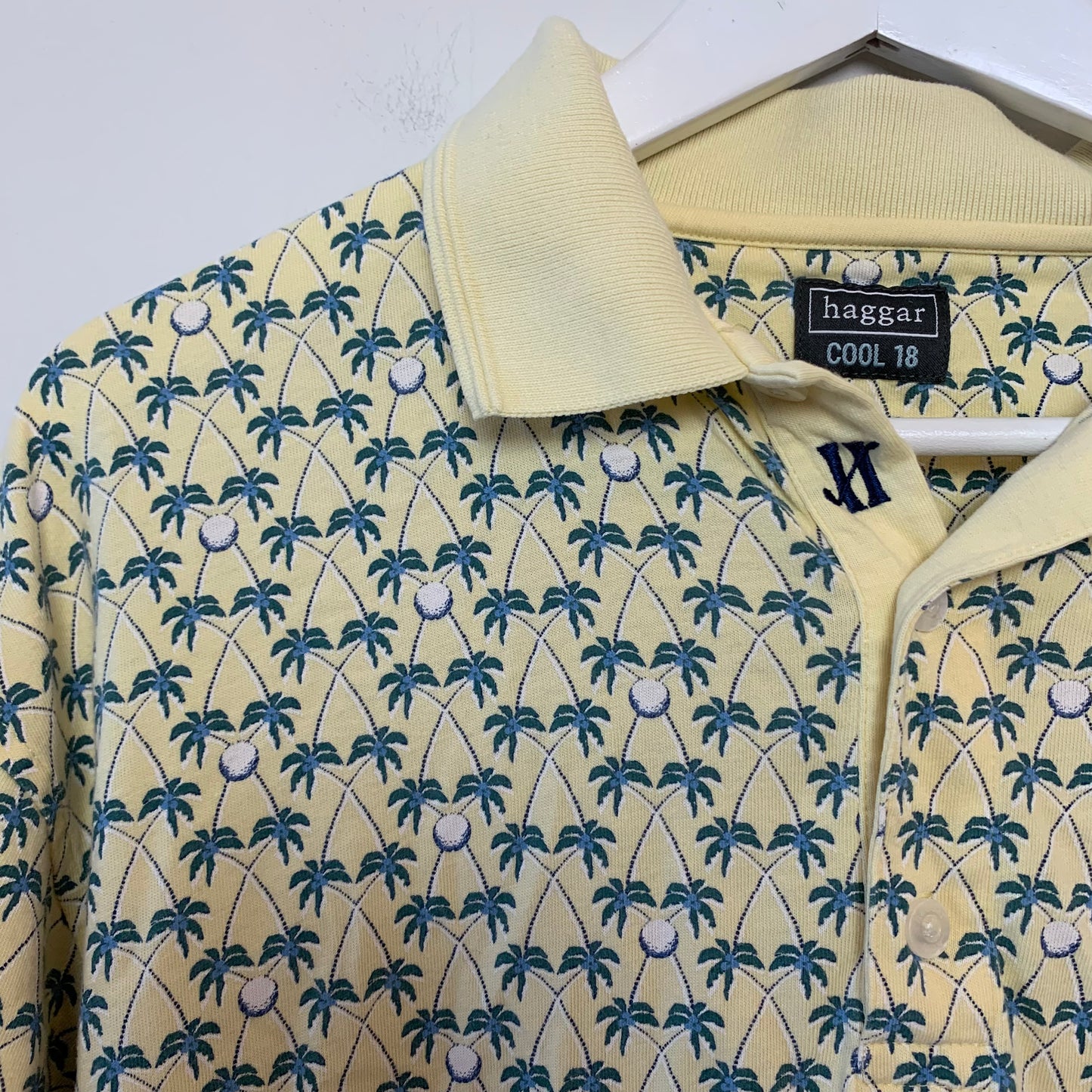 Haggar Polo Golf and Palm Tree Print Yellow Medium