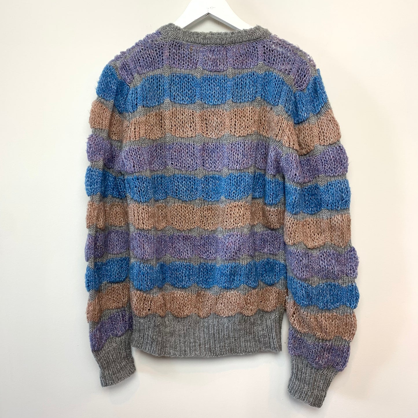 70s 80s Odyssey Open Knit Sweater Striped Pastel Spring Large