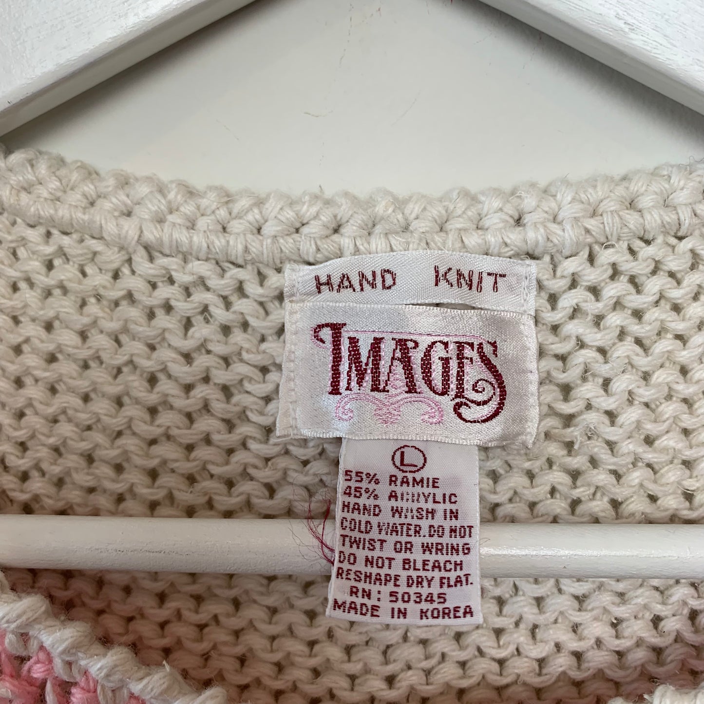 Vintage Images Pink Striped Hand Knit Sweater Vest Large