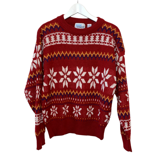 Vintage 80s 90s Snowdrift Red Fair Isle Knit Crewneck Sweater Medium