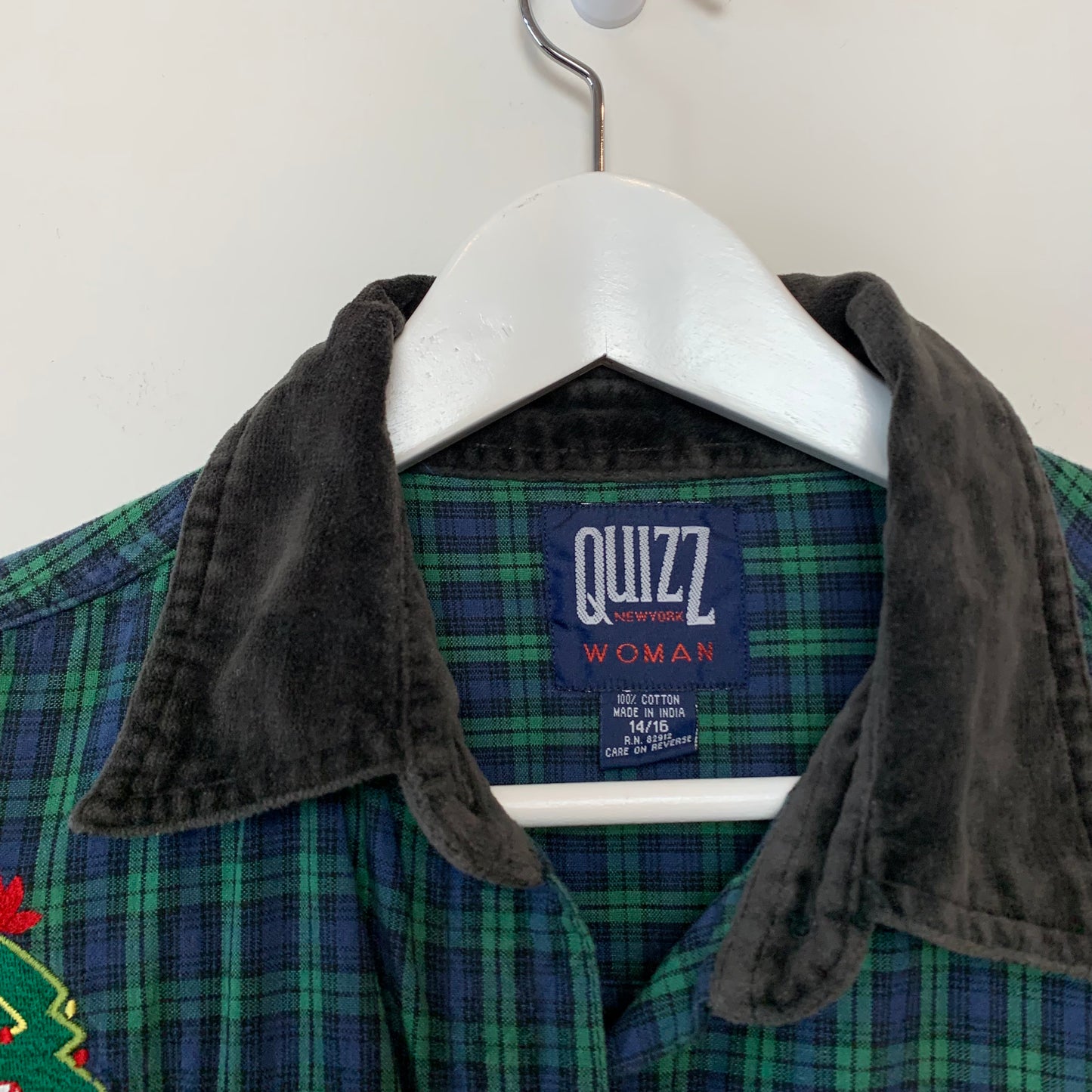 Vintage 90s Quizz Plaid Christmas Shirt Button Down Collared Shirt 14/16