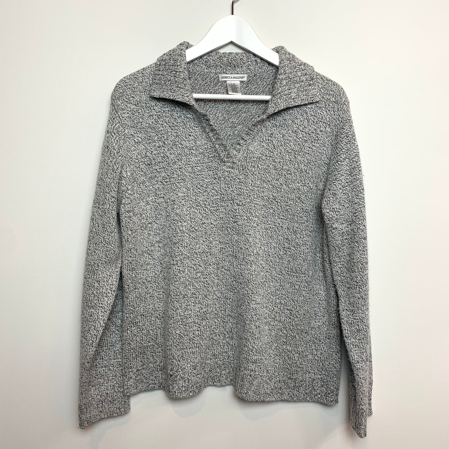 Rebecca Malone Collared Sweater Pullover Grey Space Knit Large