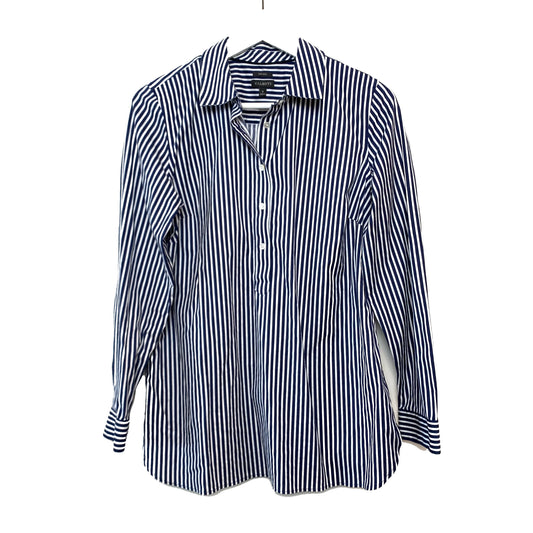 Talbots Navy Blue and White Striped Button Down Collared Shirt Popover 8