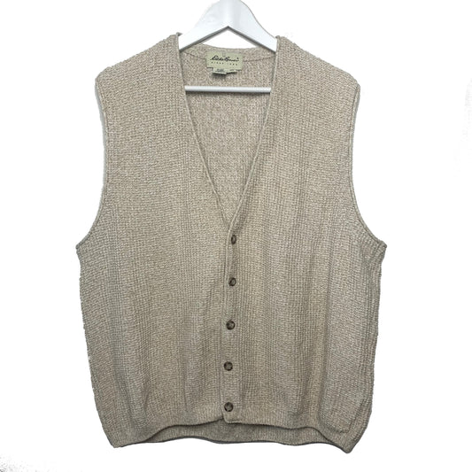 Vintage Eddie Bauer Oatmeal Sweater Vest Medium Made in the USA Cotton Knit