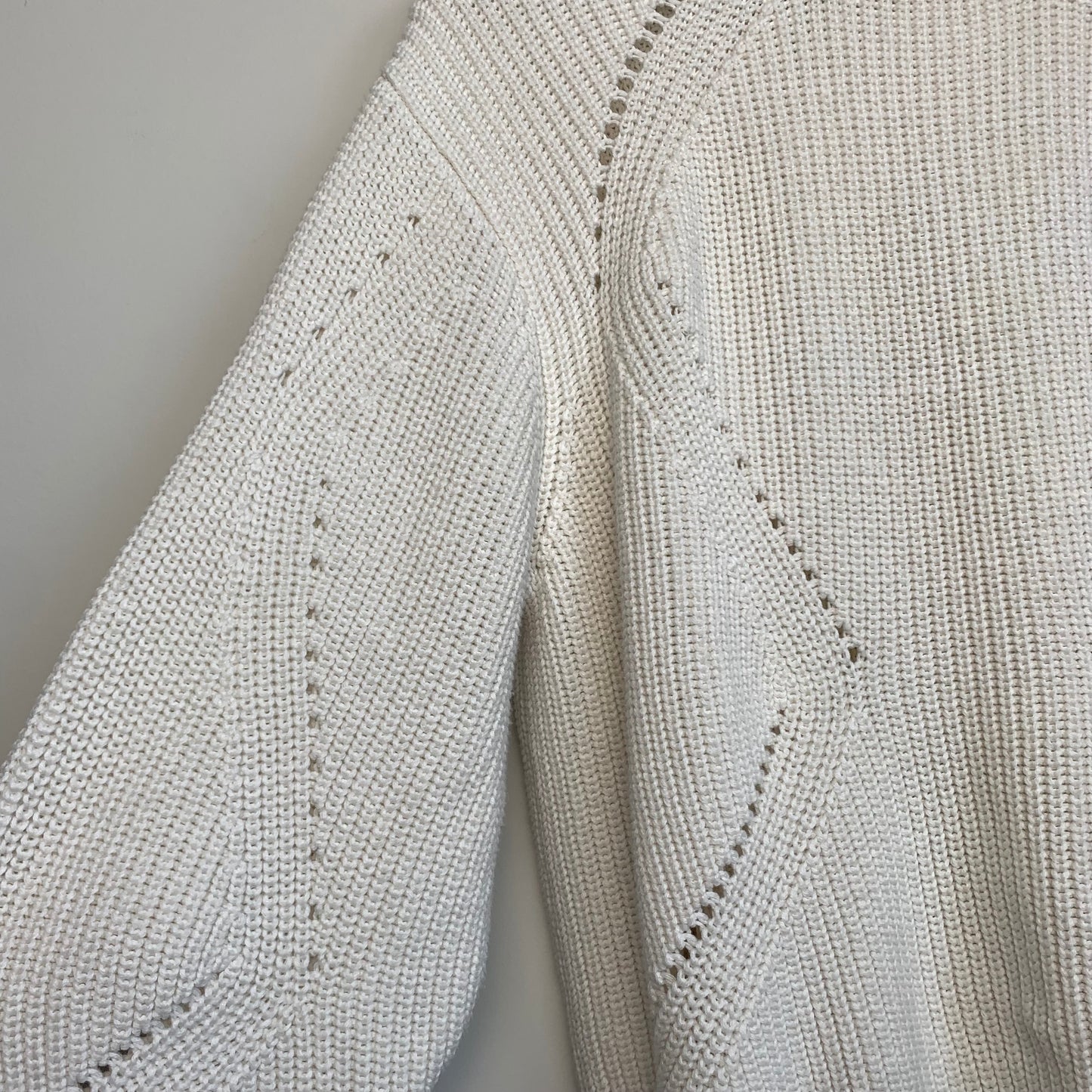 H&M White Chunky Knit Sweater Cropped Baloon Sleeve Boxy Fit Size Small