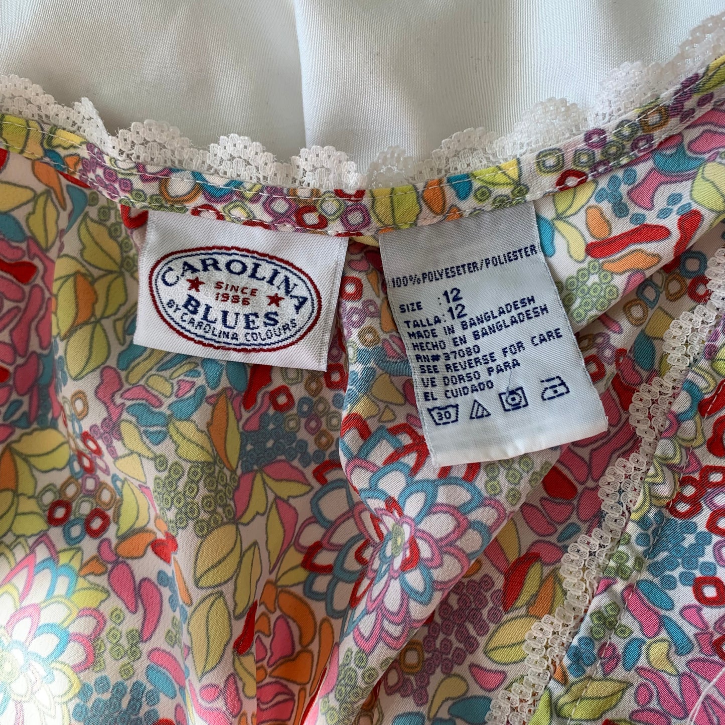 Carolina Blues Y2K Style Blouse Colorful Floral Print Psychedelic Cap Sleeve