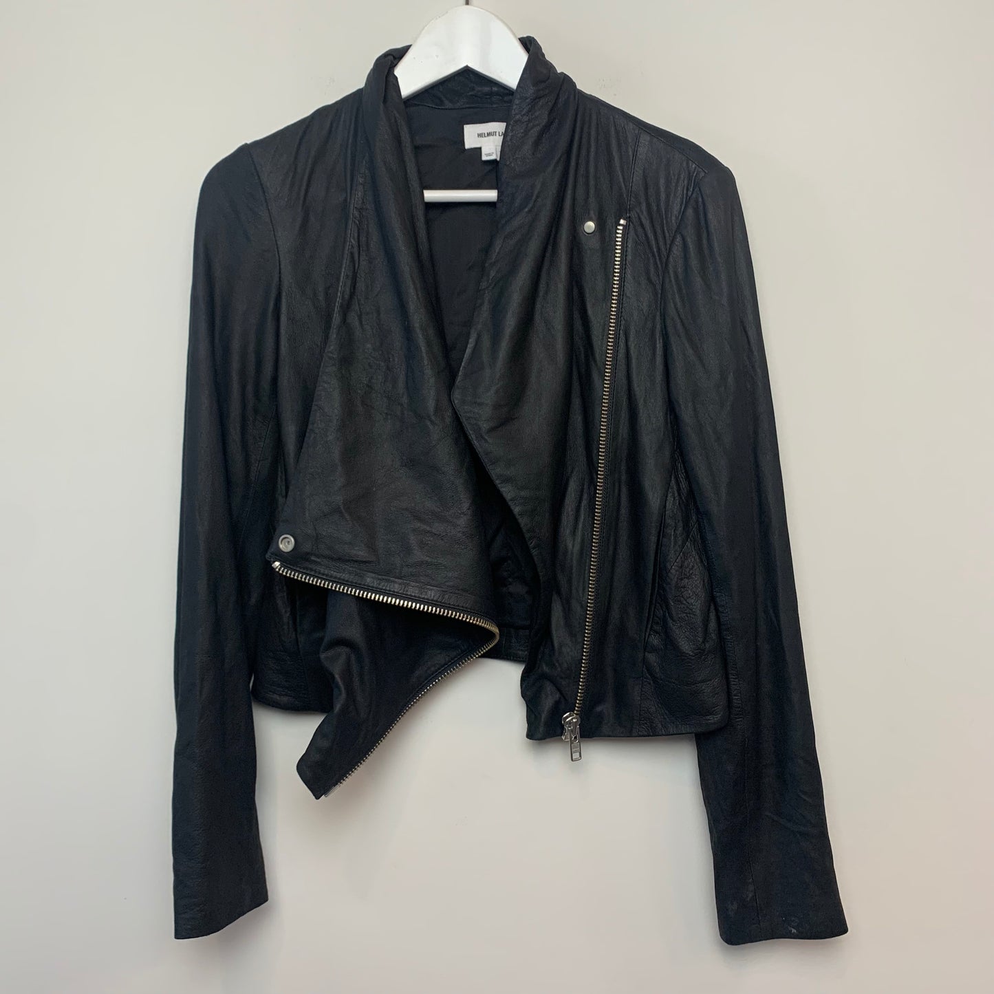 Helmut Lang Black Lamb Leather Biker Jacket Moto Zip Front Small