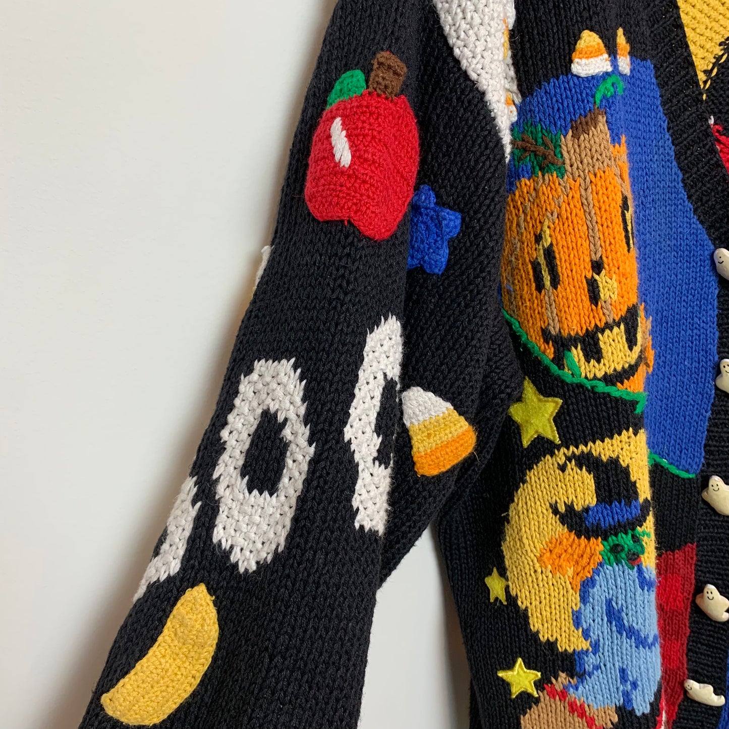 Vintage 90s Eagle's Eye Halloween Cardigan Sweater Hand Knit 3X