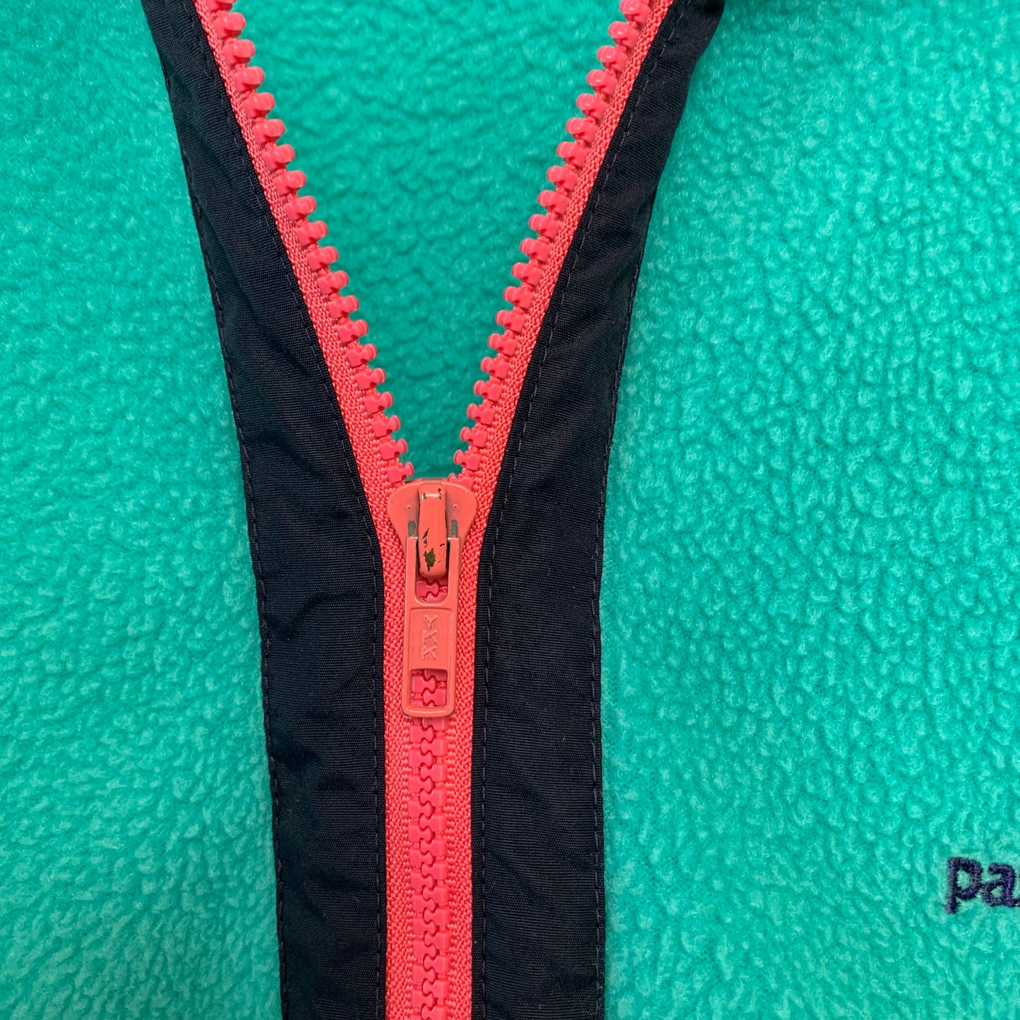 Vintage 80s Patagonia Fleece Half Zip Pullover Teal and Pink Made in the USA Medium