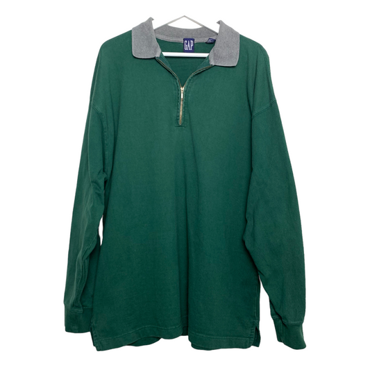 90s Gap Green Quarter Zip Pullover Rugby Cotton Size Large