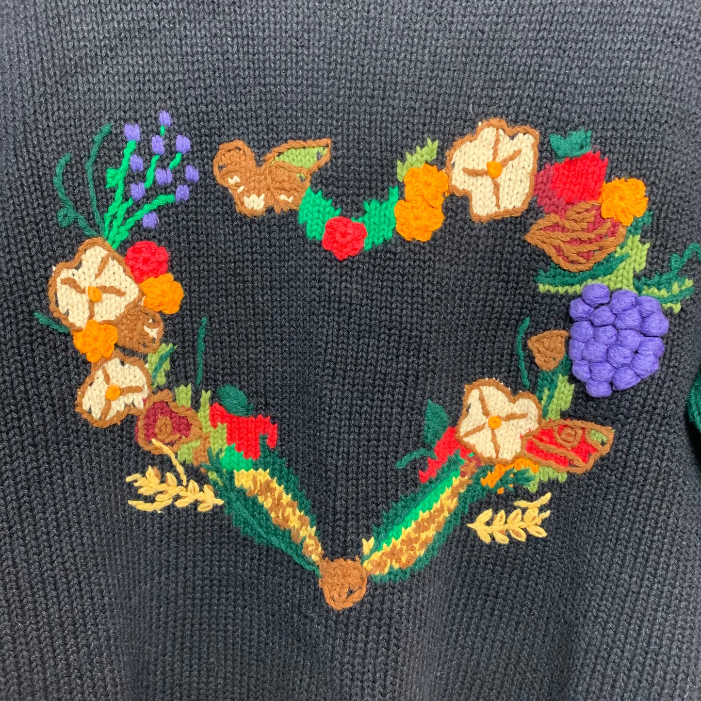 Vintage 90s Eagle's Eye Fall Harvest Thanksgiving Cardigan Sweater Hand Knit 2X