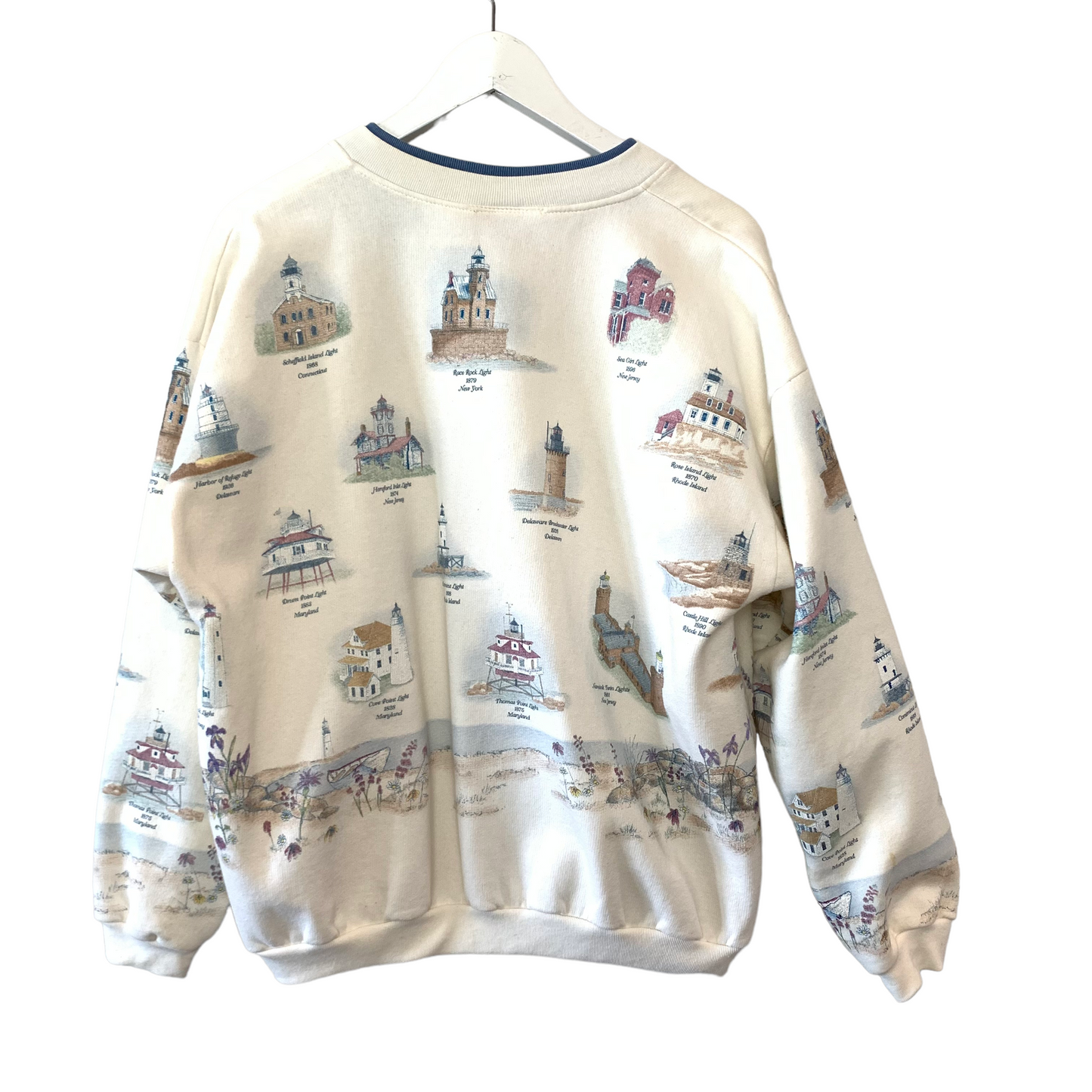 Vintage Woolrich Lighthouse Print Cardigan Sweater Jacket Coastal