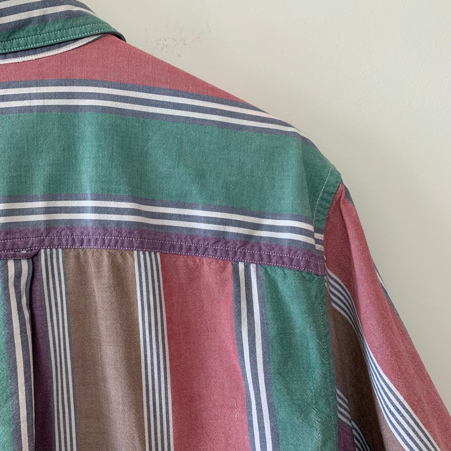 Vintage 90s Roundtree & Yorke Bold Striped Short Sleeve Button Down Shirt Cotton Medium