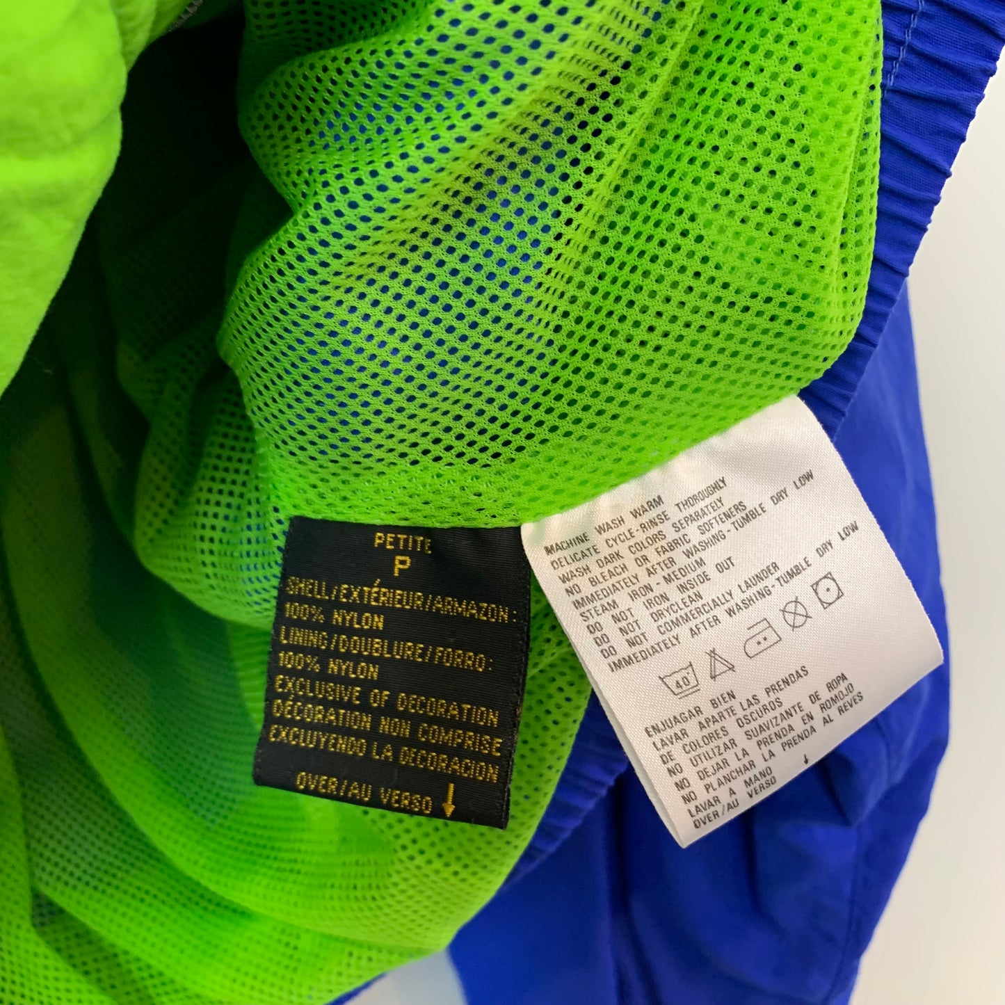 Vintage 90s Liz Claiborne Lizwear Blue and Neon Green Windbreaker Jacket Athletic Petite Small