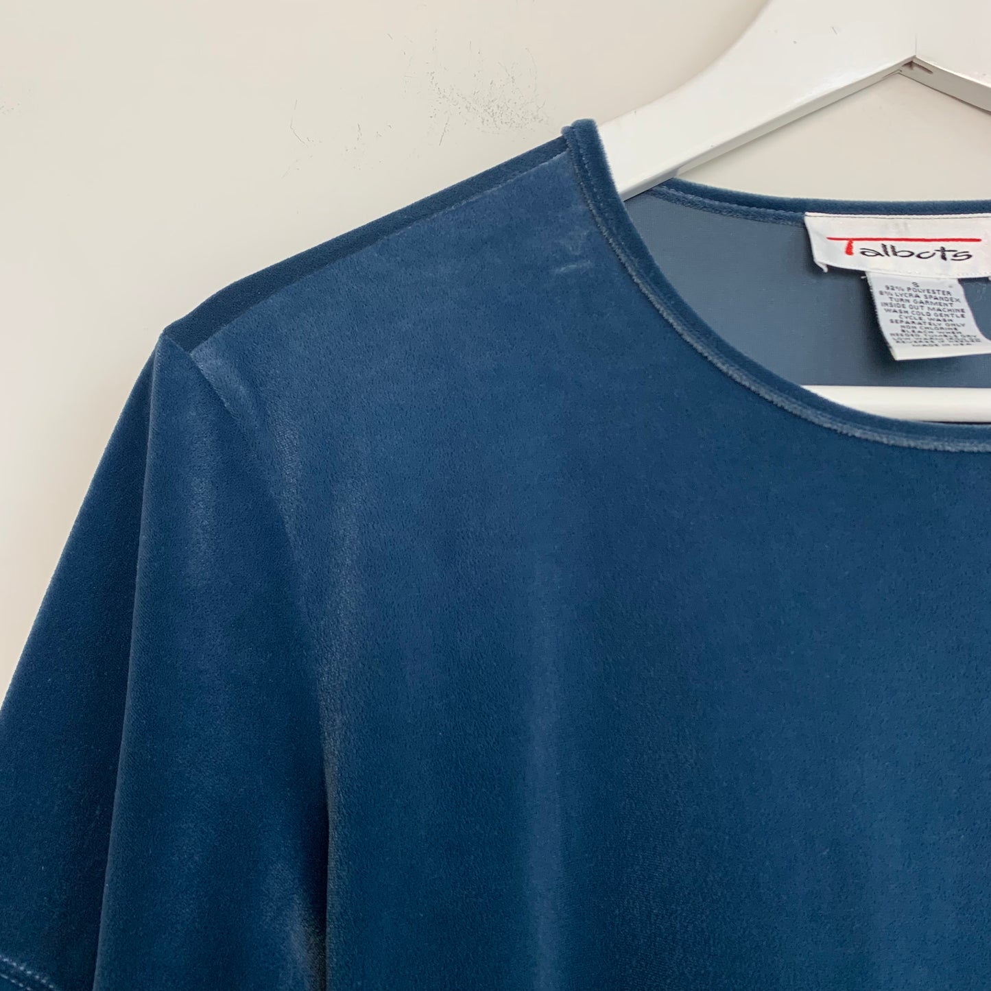 90s Talbots Velvet Velour Blue Short Sleeve Shirt Small Made in the USA