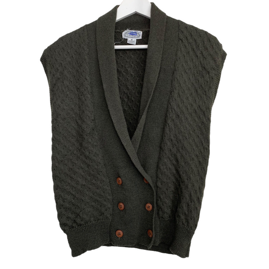 80s The Villager Wool Sweater Vest Double Breasted Wool Medium Olive Green