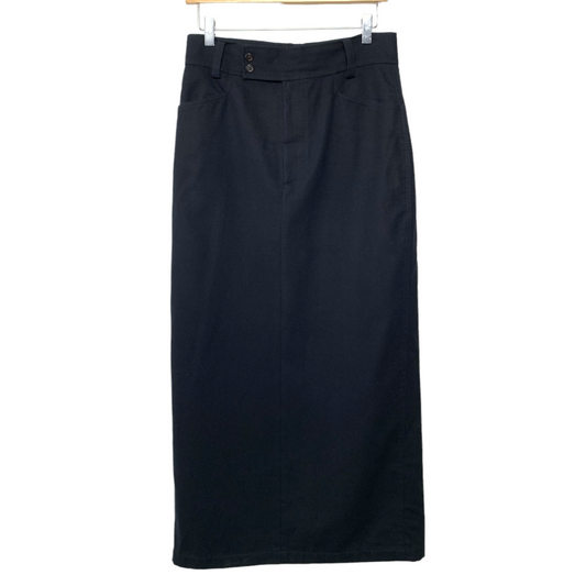 Vintage 90s Ralph Lauren Polo Sport Black Maxi Midi Skirt 8 Cashmere and Wool