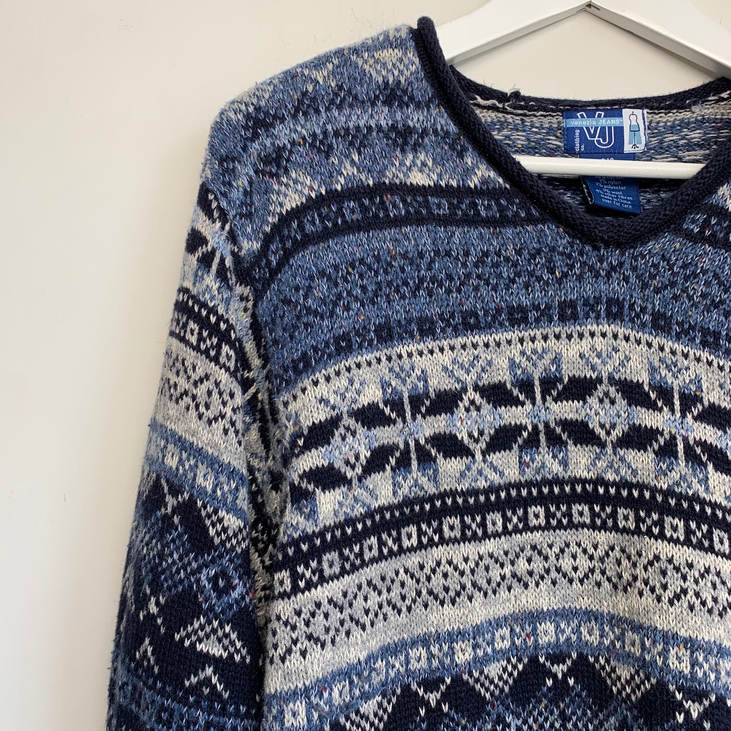 90s Venezia Jeans Fair Isle Sweater Blue 18W