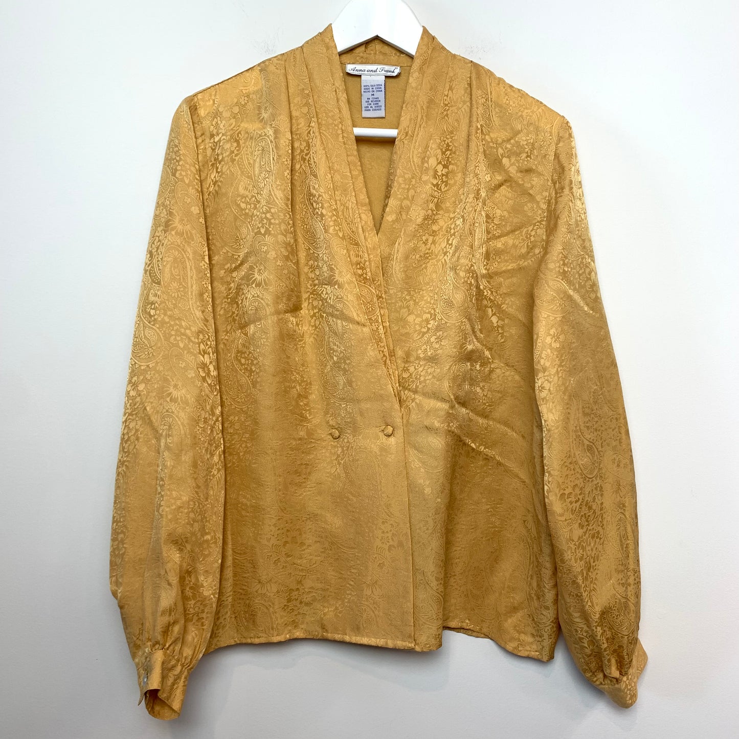 Vintage 80s Anna and Frank Silk Blouse Gold Medium