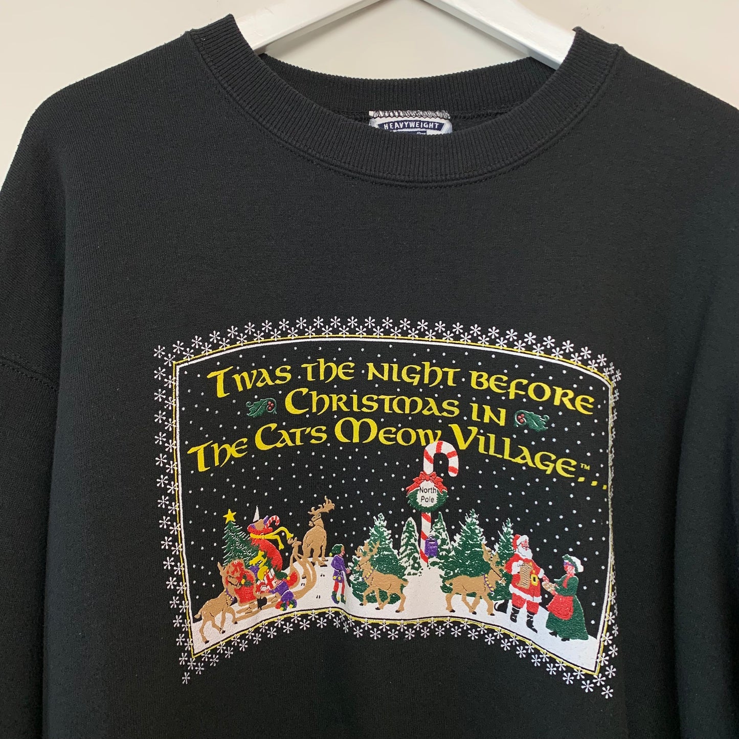 Vintage 90s Lee Cat's Meow Village Christmas Sweatshirt Made in the USA XL