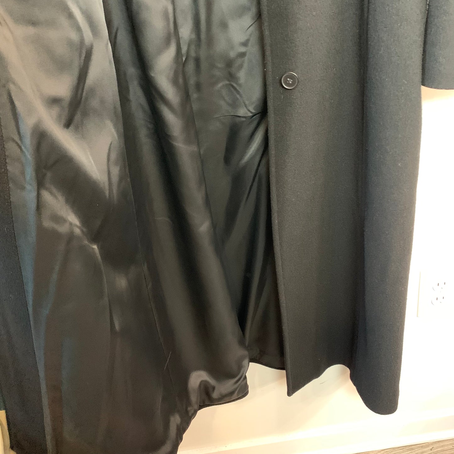 Vintage 80s Albert Nipon Long Coat Black Cashmere Wool 8 Petite