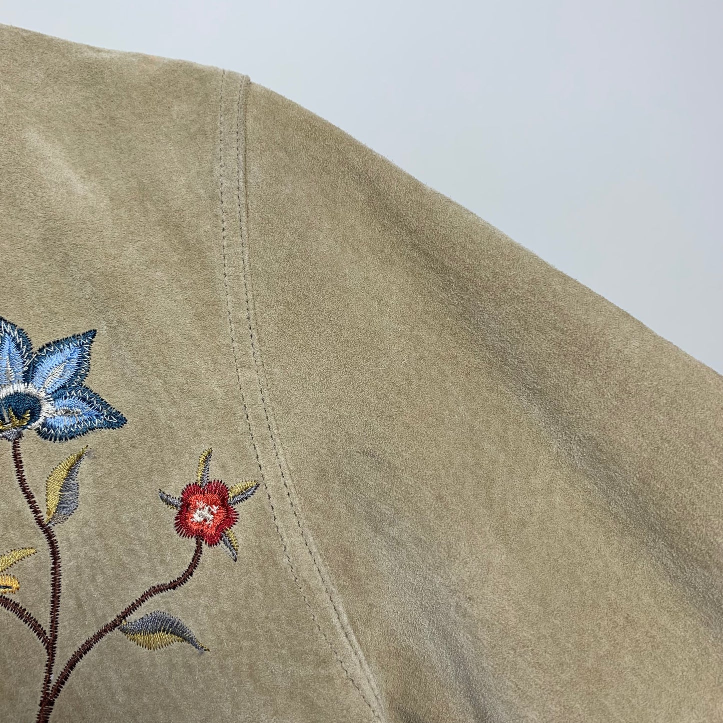 Vintage Brandon Thomas Suede Leather Jacket Floral Embroidery