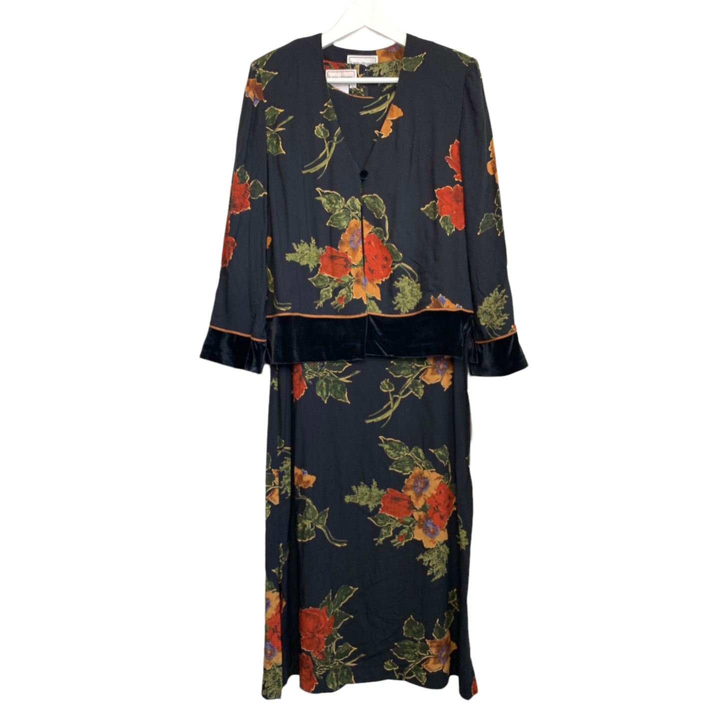90s Karin Stevens New with Tags Maxi Dress with Matching Jacket Floral and Velvet Medium