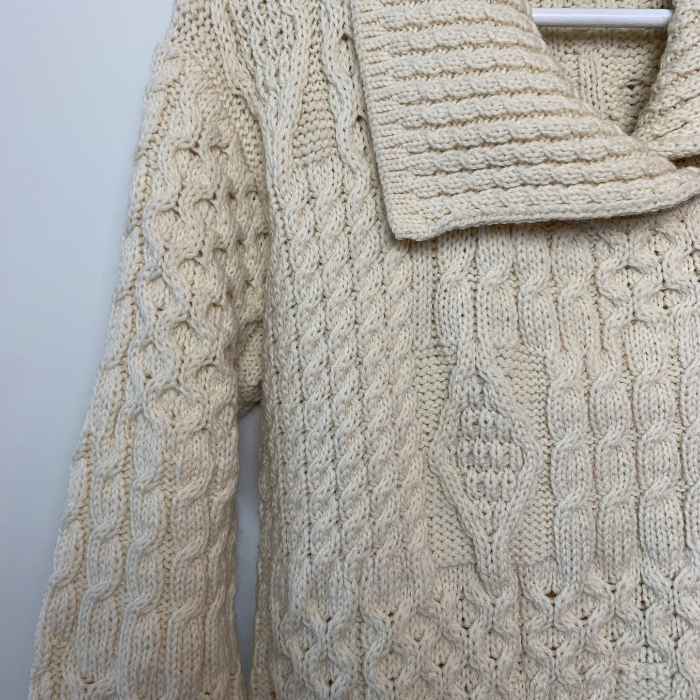 Aran Crafts Irish Merino Wool Cream Chunky Knit Cardigan Small