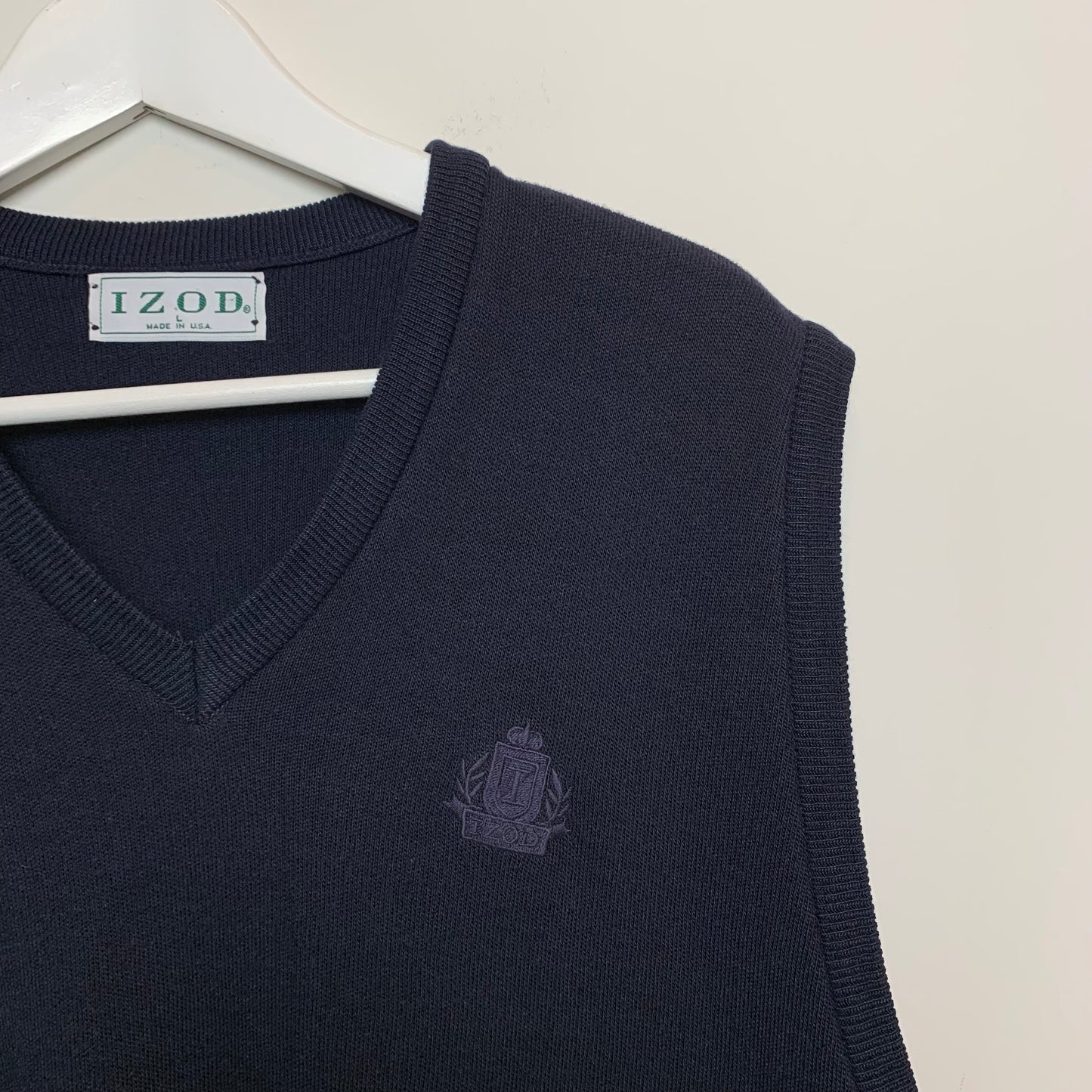 Vintage 90s Izod Navy Blue Sweater Vest Made in the USA Lrge