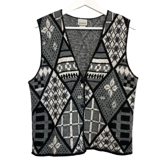 Classic Elements 80s 90s Sweater Vest Patchwork Argyle Size Medium Button Down
