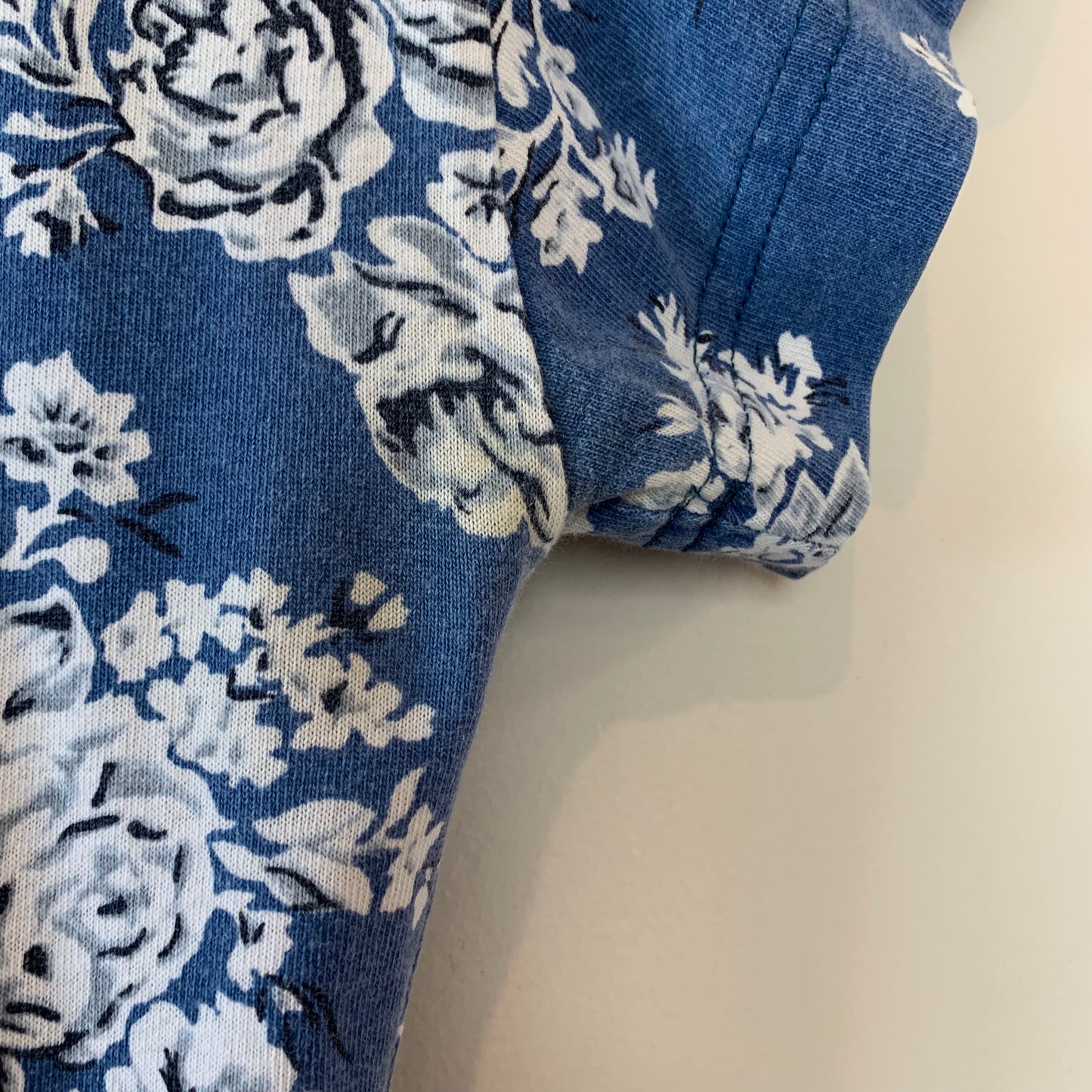 Vintage 1980s Erika Floral Dress Blue and White Midi Medium Cotton