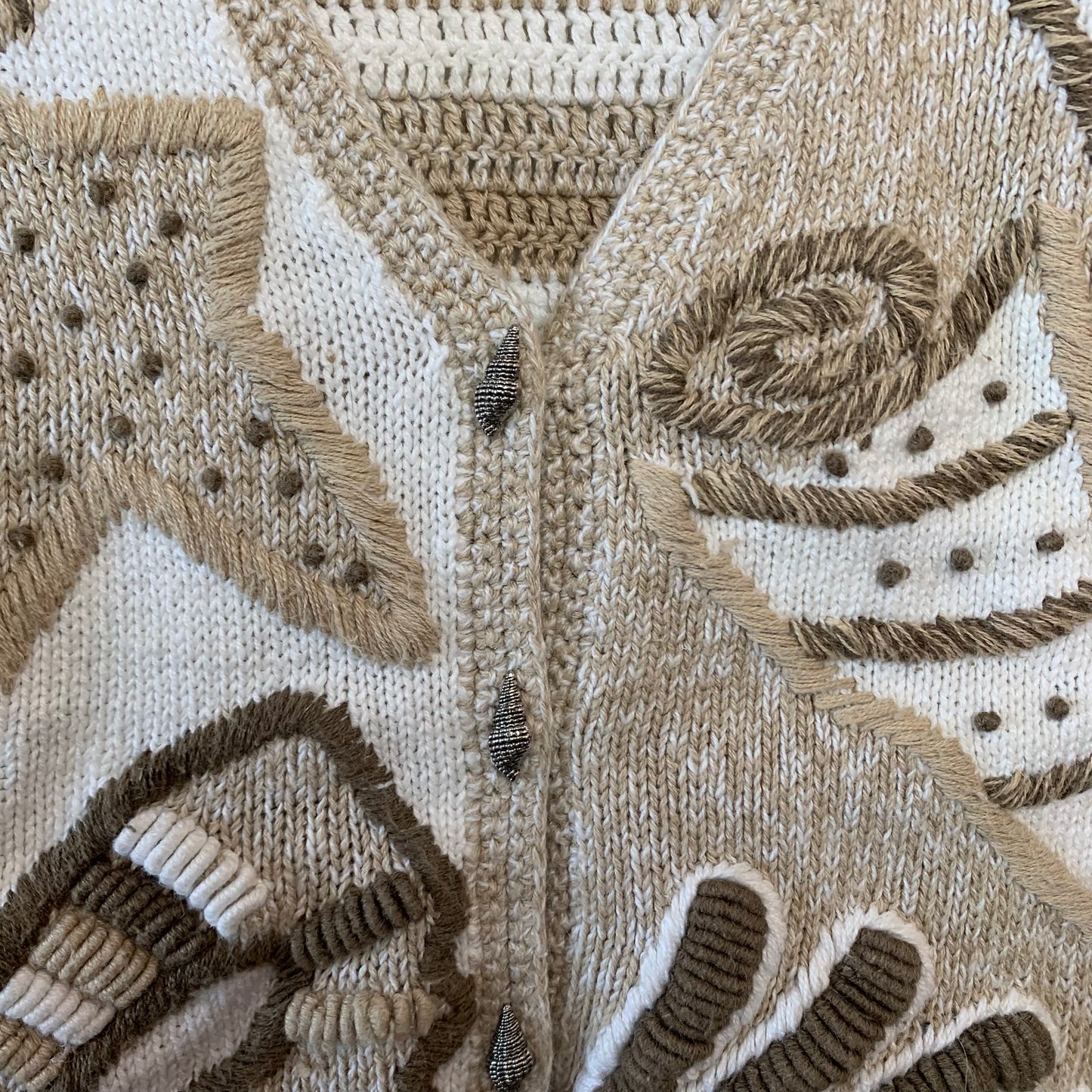 Vintage 90s Sigrid Olsen Sweater Vest Seashell Coastal Neutral Crochet Small